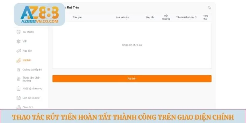 Thao tác rút tiền hoàn tất thành công trên giao diện chính